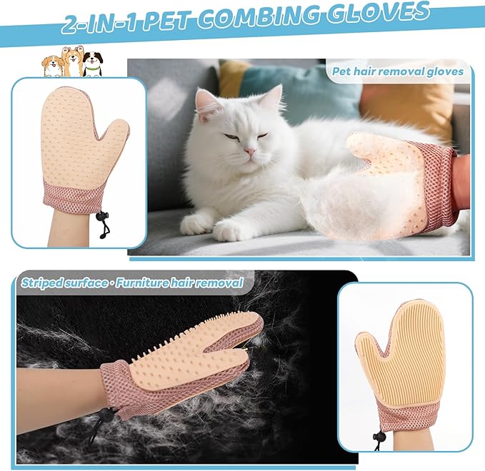 Pet Steam Brush for Dog & Cat – 3-in-1 Spray Hair Removal Comb for Shedding & Grooming Shedding Glove, Flea Comb, Couch Carpet Hair Removal Tool, Nail Toenail Clippers Nail File Shampoo-8PCS-Mewly Pet
