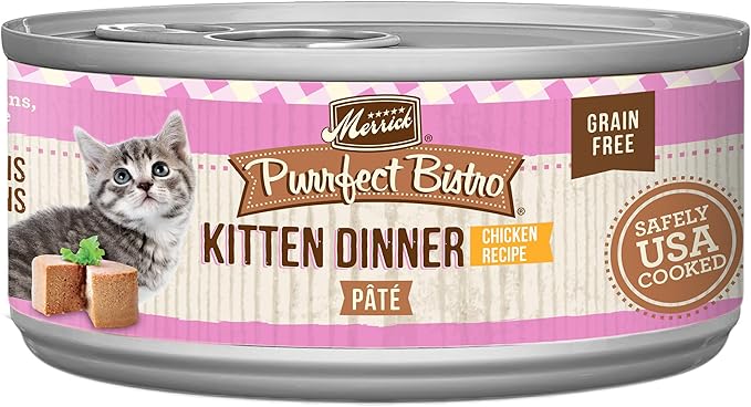 Merrick Purrfect Bistro Grain Free Premium Soft Canned Pate Chicken Wet Cat Food, Kitten Dinner Recipe - 5.5 OZ Can