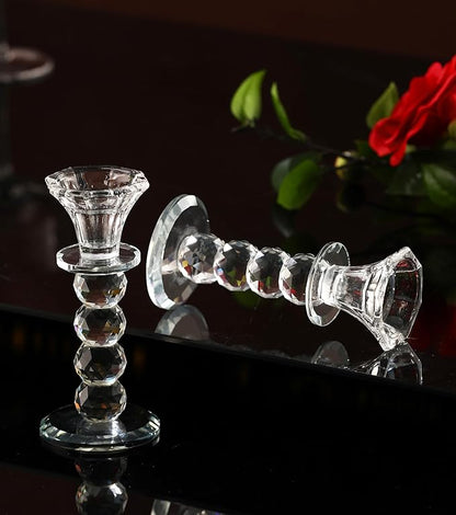 Crystal Candle Holder Set, 2 Pcs Taper Glass Candlestick Holders, Unity Clear Candle Holders for Dinning, Party, Wedding, Birthday, Multi Pillar Candelabra Candle Holder Stand Decorative