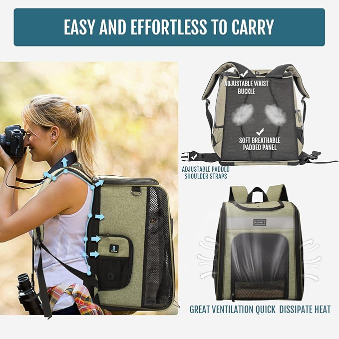 Petsfit Cat Backpack Carrier with Soft Plush Mat, Cross Ventilation Design, Dog Backpack Easy Fit for Travel Camping Hiking, Hold Pets Up to 22 lbs-Mewly Pet