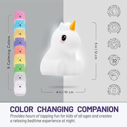 Lumipets Cute Unicorn Night Light for Kids - Rechargeable Battery, Perfect for Kids Room