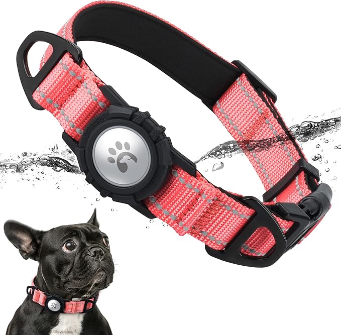 TagME Airtag Dog Collar,Waterproof Reflective Pet Collar with Airtag Holder,Soft Padded and Double D-Rings for Puppy,Baby Pink-Mewly Pet