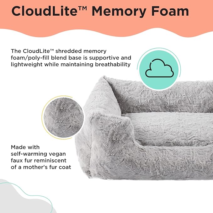 Best Friends by Sheri Lux Lounge Bed Calming Faux Fur Dog Bed, Gray, Large, 36" x 27"-Mewly Pet