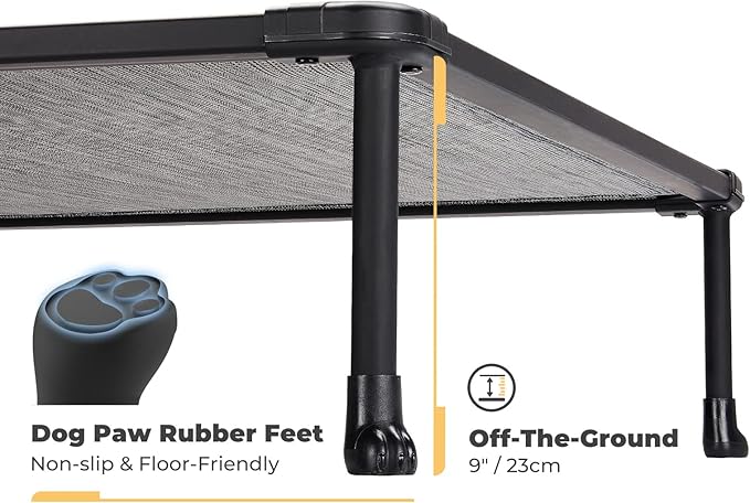 Veehoo Chewproof Elevated Dog Bed - Cooling Raised Pet Cot, Breathable Mesh, Washable & Non-Slip for Large Dogs, Indoor/Outdoor, Black Silver Mat and Black Frame, 59x37inches (Model CWC2203A03)-Mewly Pet