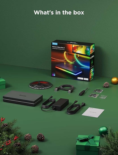 Govee HDMI 2.1 Sync Box 2, AI Sync Box with TV Backlight, Supports 8K@60Hz, 4K@144Hz, VRR and ALLM, Works with Matter and Alexa, RGBIC LED Light Strip for 75-85 inch TVs, 75 LEDs/m