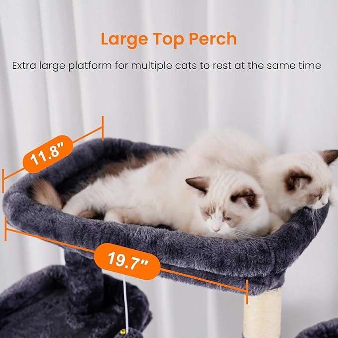 Heybly Tall Cat Tree, 78-inch Multi-Level Cat Tower for Indoor Cats, 2 Widened Plush Perches Cat Condo with Scratching Board and Big Caves, Smoky Gray HCT033G-Mewly Pet