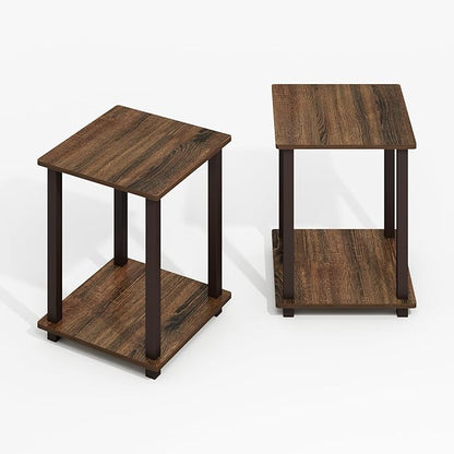 Furinno Simplistic End Table, 2-Pack, Plastic Frame, Black Walnut/Brown