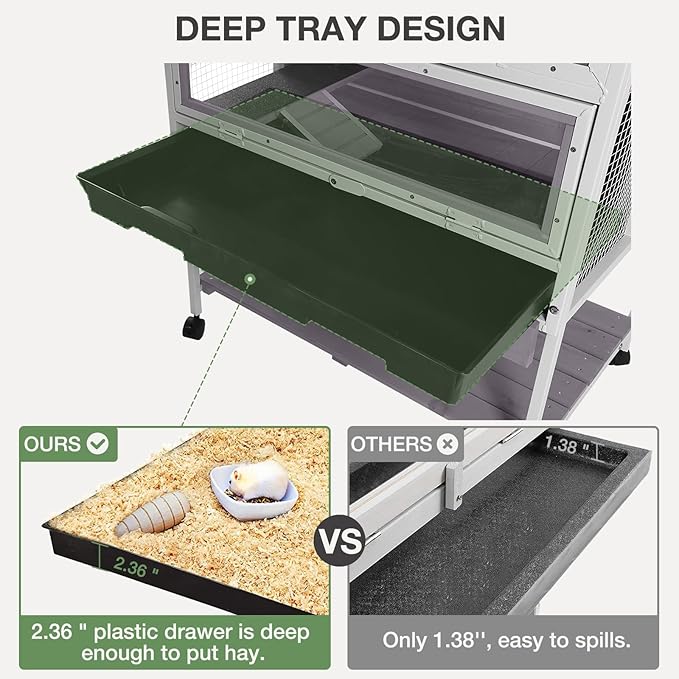 Guinea Pig Cage, Moveable Metal Frame Hamster Cage Anti-Chewing with Aluminium Alloy Edge, Hideouts, Ramps, Seesaws Chewing Toy, Deeper Pull-Out Leakproof Tray for Indoor Outdoor（White）-Mewly Pet