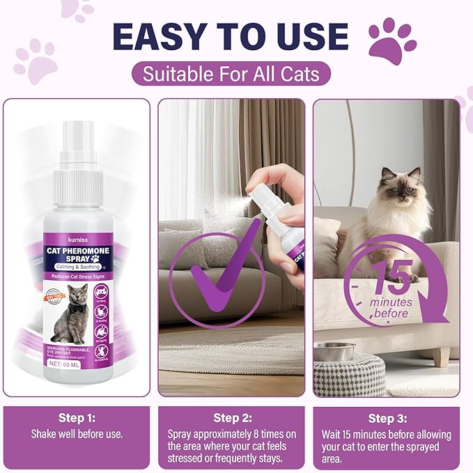 Cat Calming Pheromone Spray, 2 Pack, Calming Spray for Cat Anxiety Relief, Reduce Stress, Hiding & Scratching Furniture - During Travel, Fireworks, Thunder, 60 ML-Mewly Pet