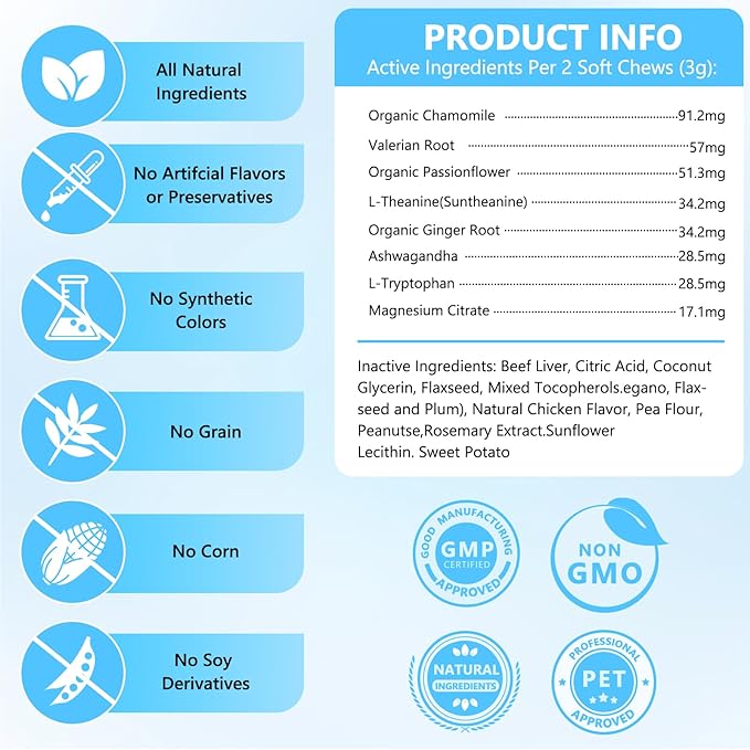 Calming Chews for Cats, Cat Calming Treats - Cat Anxiety Relief, Helps Reduce Stress & Promotes Relaxation for Travel, Boarding, Vet Visits, Separation Anxiety - Chicken (230 Soft Chews)-Mewly Pet