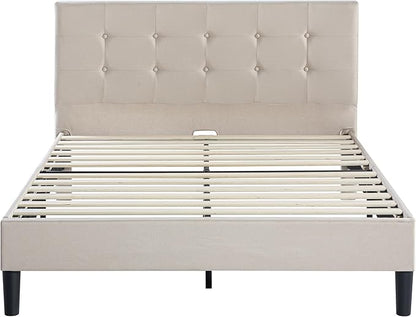 ZINUS Ibidun Upholstered Platform Bed Frame, Mattress Foundation, Wood Slat Support, No Box Spring Needed, Eco Friendly WonderBox (TM), Easy Assembly, Soft Beige, Queen