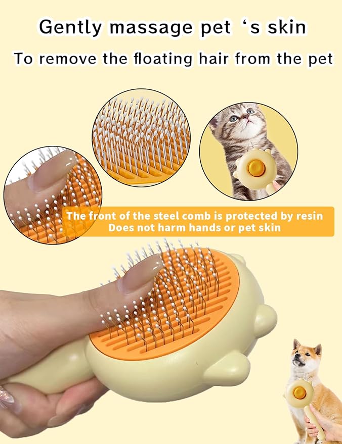 Cat Brush,Dog Brush, Pet Hair Cleaner Brush,Pet Grooming Cat Dog Brush,Pet Comb-Cat Comb for Kitten Massage Removes Loose Fur-Cat Grooming Brush Long Short Hair Cats Dogs Pet Brush (Yellow)-Mewly Pet