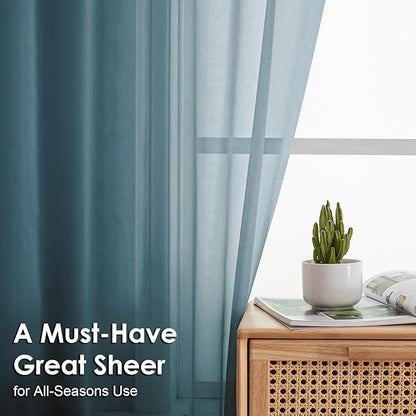 OVZME Dusty Blue Sheer Curtains 45 Inches Long 2 Panels, Light Filtering Sheer Curtains for Bedroom, Elegant Airy Draperies for Living Room Nursery Room, Dual Rod Pocket, Each 42Wx 45L