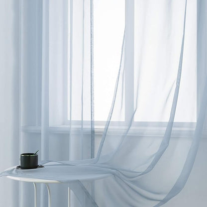 DUALIFE 72 Inch Length Dusty Blue Sheer Window Curtains for Living Room 2 Panels Set Grommet Window Look Semi Soft Sheer Transparent Grey Blue Sheer Curtains for Bedroom 72 Inch Long