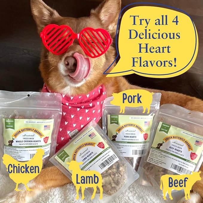 Freeze Dried Chicken Heart Dog Treats Made In USA. All Natural Freeze-Dried Raw Snacks for Dogs and Cats. One Ingredient. High Protein. Heart Health. Irresistible Training Treat-Mewly Pet
