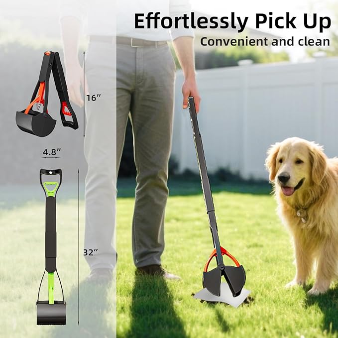 2 Pack 32 Inch Foldable Dog Pooper Scooper,Dog Poop Pick Up Tool for Large&Small Dogs,Sturdy & Light Weight,Easy to Carry and Clean-Mewly Pet