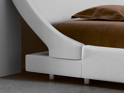 SHA CERLIN Modern Low Profile Platform Bed Frame Queen Size, Stylish Faux Leather Upholstered Sleigh Bed with Adjustable Headboard, No Box Spring Needed, White