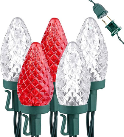 Brizled Red & White String Lights, 25 LED C9 Christmas Lights, Connectable Xmas Tree Light, Waterproof Strawberry String Light for Indoor Outside Tree Roof Garden Patio Pathway