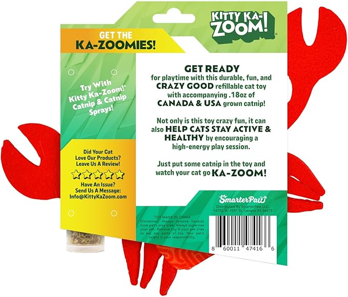 ZOOMIE Crab - Refillable Catnip Toy + Catnip | High Potency Hand Harvested Fresh | Soft Plush for Engaging Play-Mewly Pet