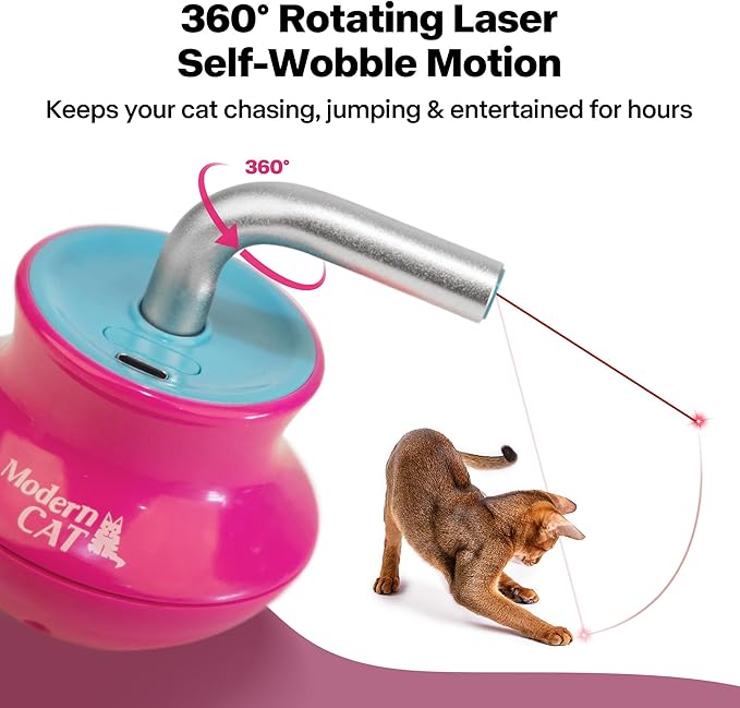 Cat Laser Pointer Toy for Bored Indoor Cats, Automatic Interactive Cat Toy, 360° Laser Rotation, USB Rechargeable, Wooble Base-Mewly Pet