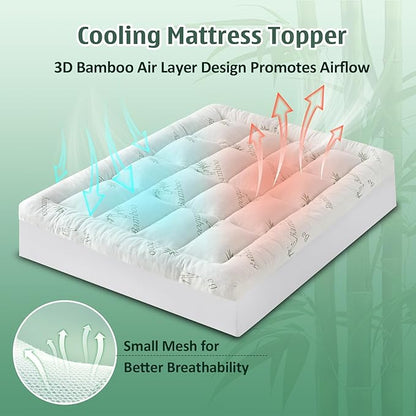 DOWNCOOL 3 Inch Memory Foam Mattress Topper Full – Cooling Pillow Top Mattress Topper for Back Pain Relief, with Bamboo Viscose Air Layer, 1700 GSM Fill, Deep Pocket Fits 8–21 Inch