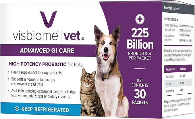 Visbiome® Vet Advanced GI Care Probiotic for Dogs & Cats – 225B CFU, 8-Strain Formula – Veterinarian Recommended, Clean Label Certified – 30 Packets-Mewly Pet