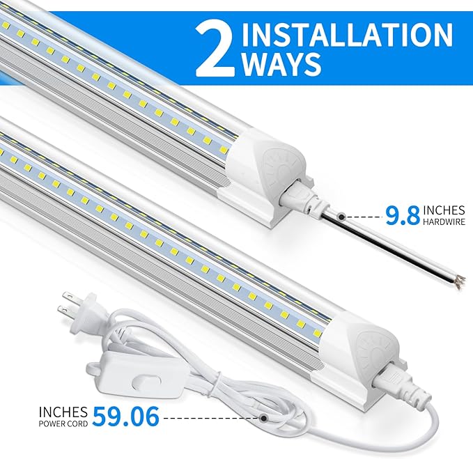 CNSUNWAY 2FT LED Shop Light, 20W 3000LM, 5000K Daylight T8 LED Light Fixture, V Shape, High Output, Linkable Shop Lights for Room, Garage, Workshop, Under Cabinet, ETL Listed (2 Pack)