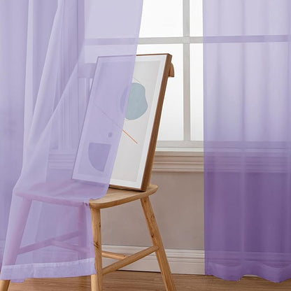 OWENIE Sheer Curtains 78 inches Long for Bedroom Living Room 2 Panels Set, Rod Pocket Soft Light Filtering Privacy Fimly Sheer Curtains & Drapes, Solid Purple Window Treatments, 42Wx78L