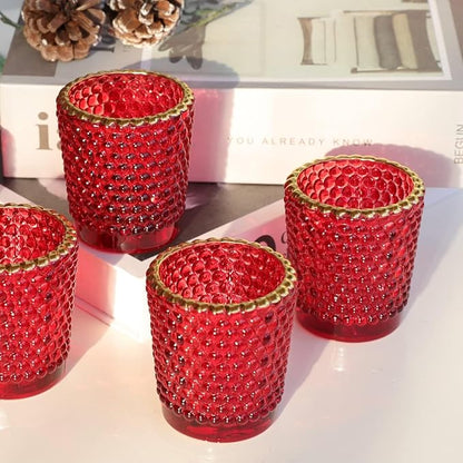 WOHO 24pc Red Votive Candle Holders for Table Centerpiece, Tealight Candle Holder Bulk with Gold Rim, Glass Tea Lights Candle Holder for Christmas, Valentine’s Day Decor
