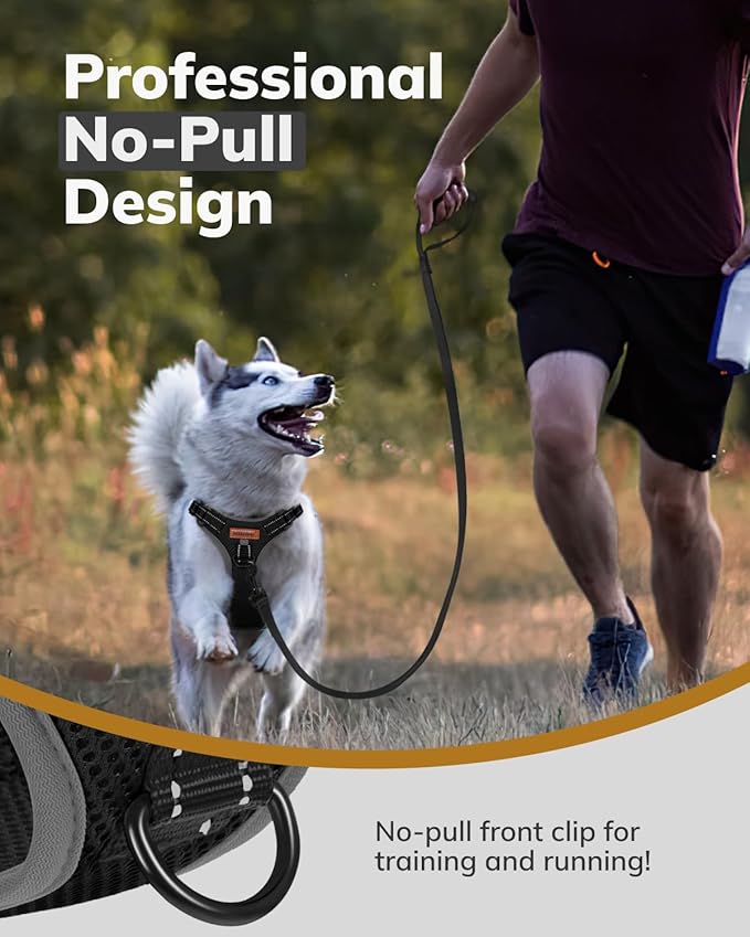 MIDOG No-Pull Dog Harness | Adjustable & Reflective Pet Harness Leash Set for Small Medium Large Dogs Walking, Training| No Choke, Front Clip, Soft Padded Vest with Easy Control Handle - Black, L-Mewly Pet