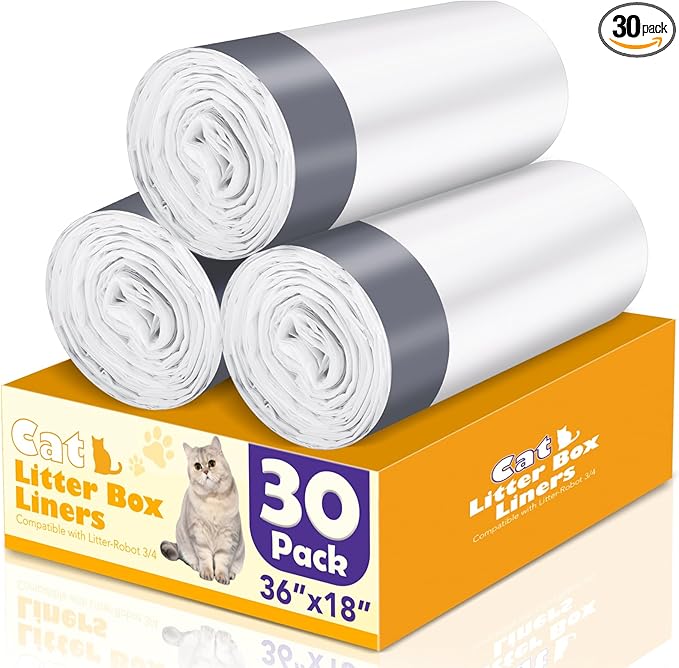 30 Count Cat Litter Liners Large, Jumbo Drawstring Extra Durable Pet Cat Pan Liners Extra-Thick Kitty Litter Box Bag 36" x 19"-Mewly Pet