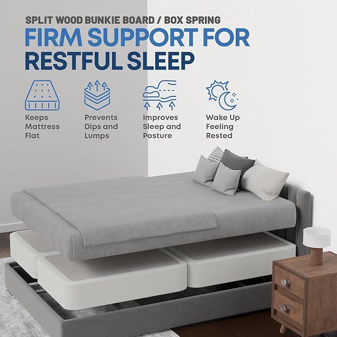 Greaton, Box Spring Bed Base Size, 8-Inch Wood Amish Made in USA – Quiet Noise Free, 4-Pieces Under Mattress-Support BoxSpring, Fully Assembled, White, Queen(Fold), 8" Foundation