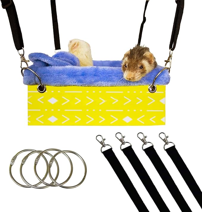 Ferret Hammock For Cage Box, use as Hanging Bed or Secure to Cage. Ferret Cage Accessories w/ Adjustable Straps, Perfect Small Pet Bed, Hanging cat hammock Bed, Guinea Pig Bed or Rabbit Bed.-Mewly Pet