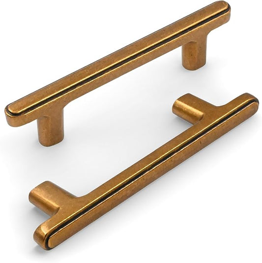 10 Pack 3.75 Inch(96mm) Kitchen Cabinet Handles Antique Brass Cabinet Pulls Vintage Retro Kitchen Cabinet Hardware Drawer Pulls for Cupboard Wardrobe