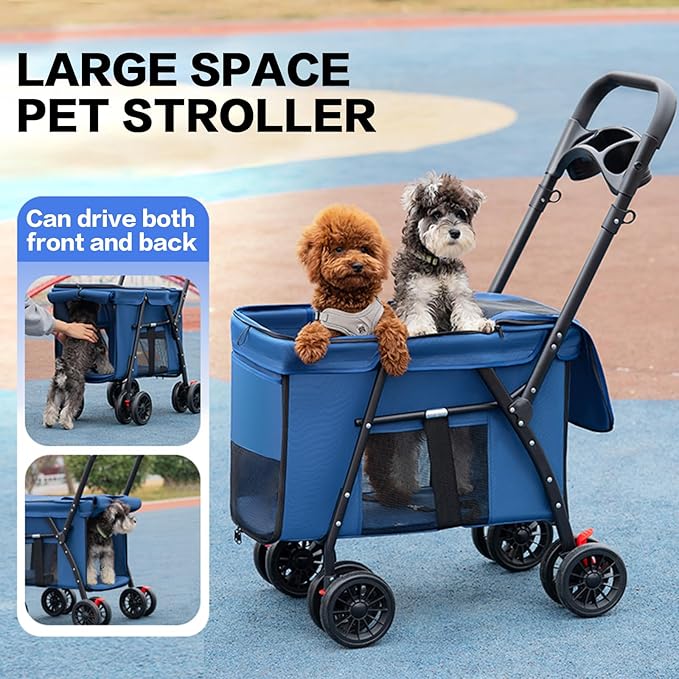 Pet Stroller Cat Dog Stroller Travel Folding Pet Carriers（Blue）-Mewly Pet