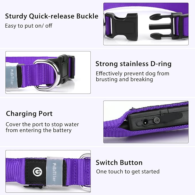 PcEoTllar Light up Dog Collar for Night Walking - LED Dog Collar Light Rechargeable Color Changing, Glow in The Dark Dog Collars Waterproof Glowing Dog Collars for Large Small Medium Dogs-Mewly Pet