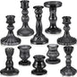 Mumufy 10 Pcs Glass Crystal Taper Candle Holders Clear Glass Candlestick Holder Fit 0.8 Inch Candles Crystal Decorative Candle Stand Centerpiece Table Wedding Dining Party (Classic,Black)