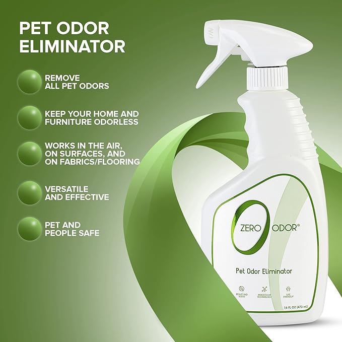 Zero Odor - Pet Odor Eliminator for Strong Odor, Eliminate Air & Surface Odors – Patented Molecular Technology Best For Carpet, Furniture, Beds Smell Great Again (Over 400 Sprays Per Bottle)-Mewly Pet