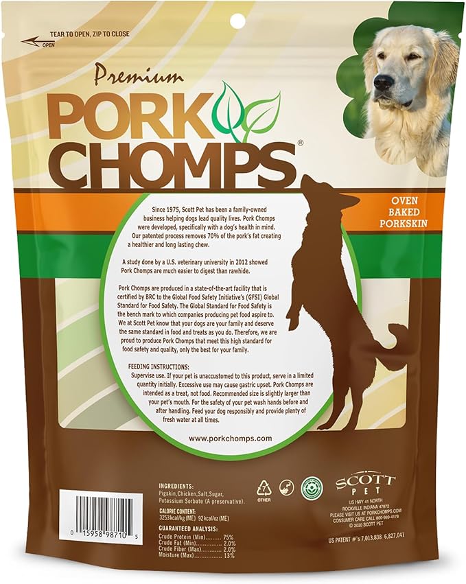 Pork Chomps Pressed Pork Skin Dog Chews, 2.5-inch Rings, Real Chicken, 8 Count (Pack of 2)-Mewly Pet
