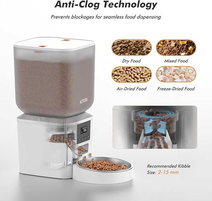 Automatic Dog & Cat Feeder with Camera & WiFi – 8L/34 Cups, 1080P Night Vision, 2.4 & 5G WiFi, 2-Way Talk, 10s Voice Recording, Timed Food Dispenser, Up to 99 Portions, 15 Meals Per Day-Mewly Pet