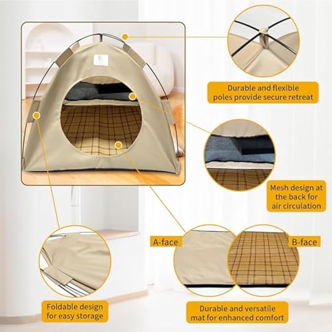 BreezyDen Pop-Up Pet Tent – Portable Indoor/Outdoor Cat Tent, Waterproof Pet Hideaway for Cats & Small Dogs with Mesh Window, Anti-Slip Base & Washable Design (Coffee, XL (20 catties Kitten))-Mewly Pet