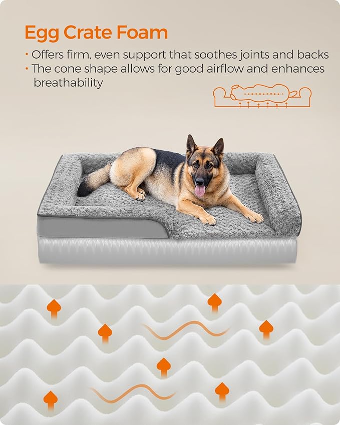 Feandrea Orthopaedic Dog Bed for Large Dogs, Waterproof Dog Sofa Bed with Removable Washable Cover, 48 x 35 x 7 Inches, Dove Gray UPGW254G01-Mewly Pet