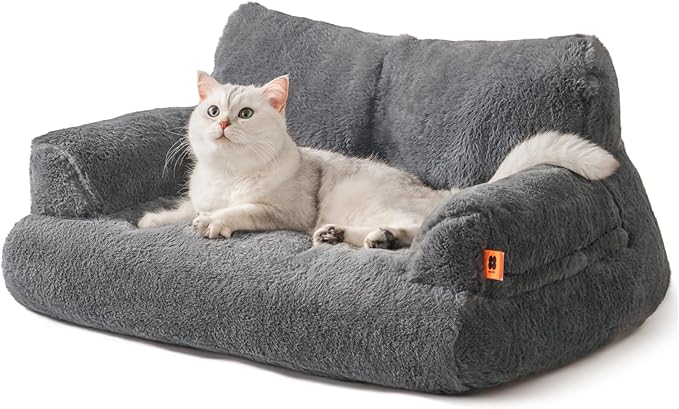 MEWOOFUN Dog Couch, Supportive Small Dog Bed for Puppy and Cats with Removable Washable Cover, Fluffy Cat Couch with Non-Slip Bottom (Dark Grey, 26.0" L X 19.0" W X 13.0" Th)-Mewly Pet