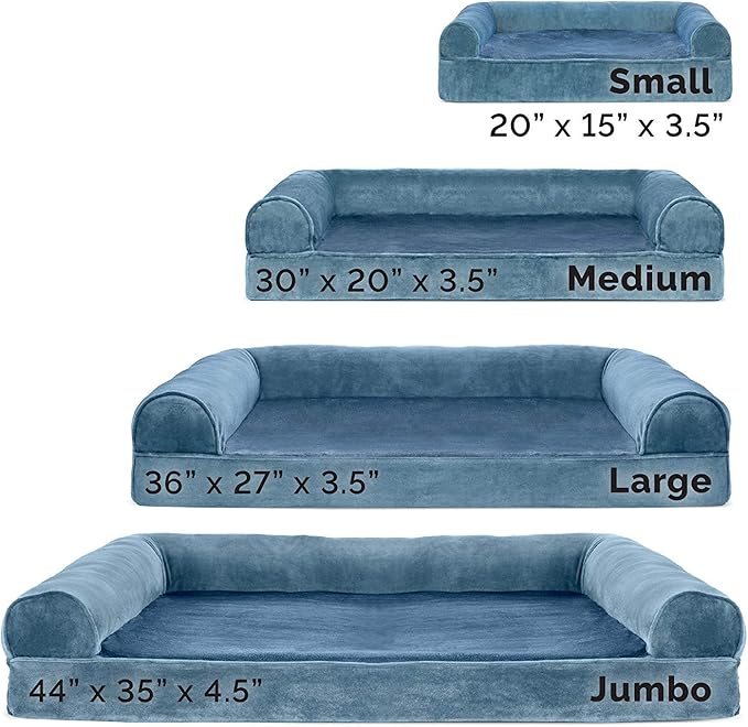 Furhaven Orthopedic Dog Bed for Large Dogs w/ Removable Bolsters & Washable Cover, For Dogs Up to 95 lbs - Faux Fur & Velvet Sofa - Harbor Blue, Jumbo/XL-Mewly Pet