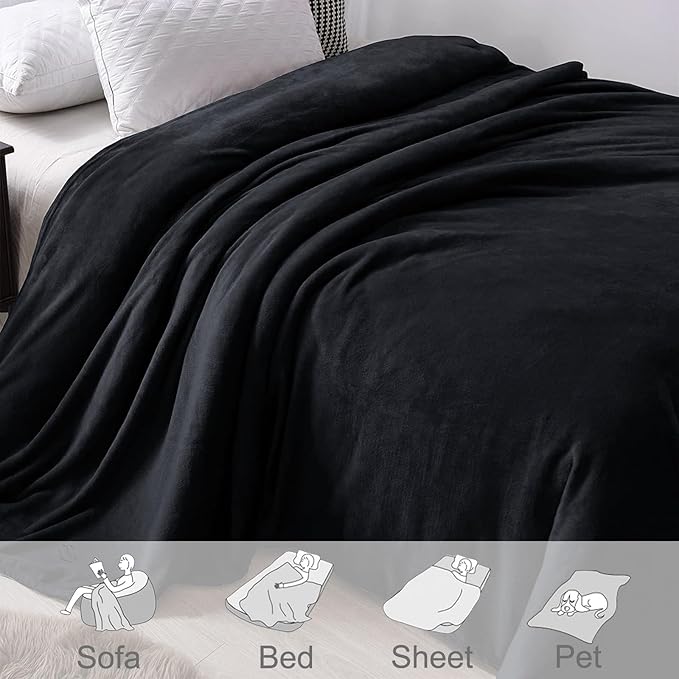 Exclusivo Mezcla Fleece Blanket King Size for Bed, Super Soft and Warm, All Season Use, Cozy, Plush, Lightweight, 120x120 Inches, Black