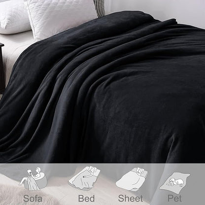 Exclusivo Mezcla Fleece Blanket King Size for Bed, Super Soft and Warm, All Season Use, Cozy, Plush, Lightweight, 120x120 Inches, Black