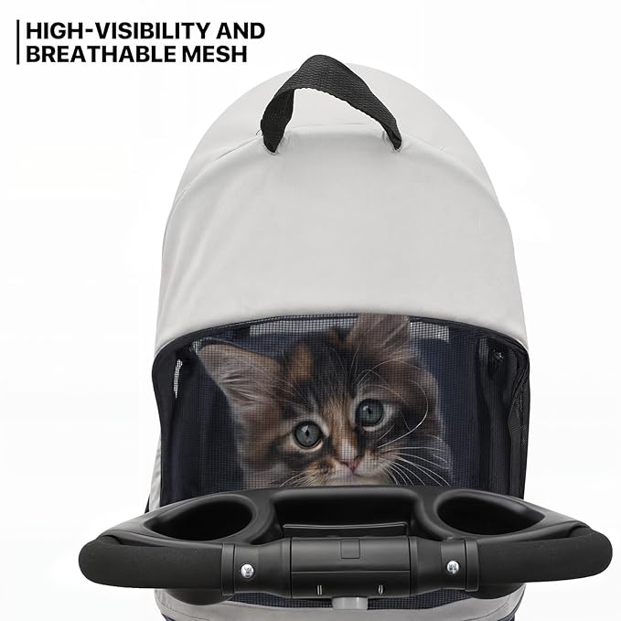 MoNiBloom 3 in 1 Foldable Pet Stroller for Small & Medium Dogs, Detachable Carrier, Car Seat, Push Button Entry, 4-Wheel Jogger for Pets up to 33 lbs, Navy Blue-Mewly Pet