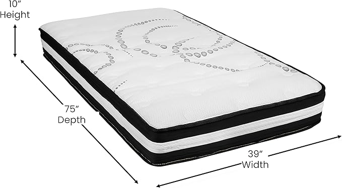 Flash Furniture Capri Comfortable Sleep 10" Hybrid Pocket Spring and Foam Mattress in a Box, Foam Pocket Spring Hybrid Mattress, Twin