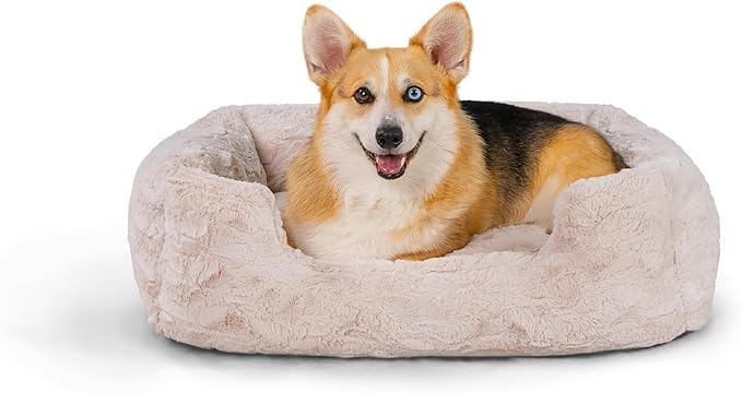 Best Friends by Sheri Lux Lounge Bed Calming Faux Fur Dog Bed, Oyster, Cream, Medium, 30" x 20"-Mewly Pet