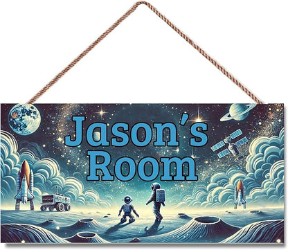 Personalized Name's Door Sign For Boys Room, Outer Space Theme Wall Art Decor, Astronaut Art Nursery Kids Room Decor